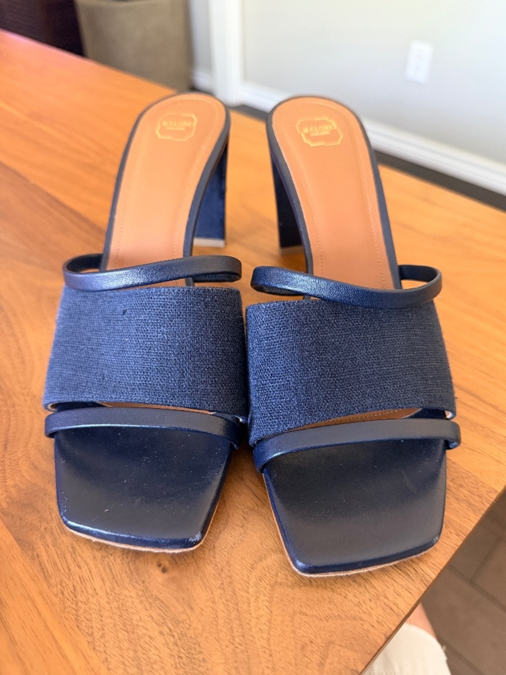 Malone Souliers Slide Sandal 39.5 (9US) Denim Blue Made in Italy $750.00